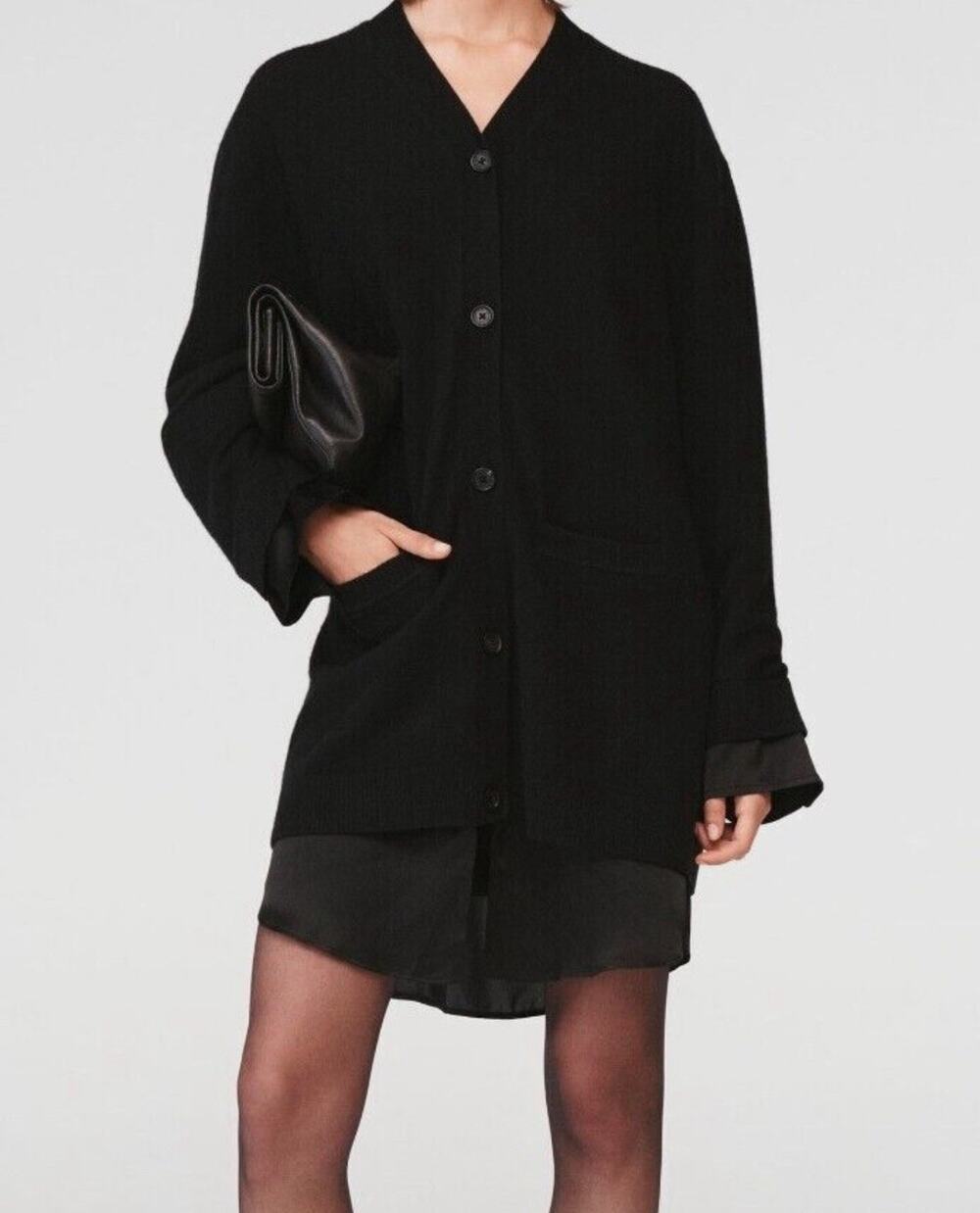 Zara Steven Meisel Combined Knit Silk Wool Cashmere Black Cardigan Size XS